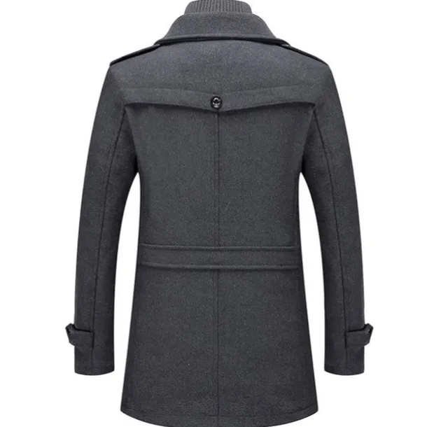 Men's Winter Coat Wool Coat Overcoat Business Casual Spring Winter Autumn Wool Windproof Warm Outerwear Clothing Apparel Active Chic & Modern Solid Colored Rolled collar