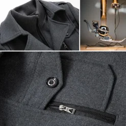 Men's Winter Coat Wool Coat Overcoat Business Casual Spring Winter Autumn Wool Windproof Warm Outerwear Clothing Apparel Active Chic & Modern Solid Colored Rolled collar