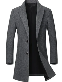 Men's Winter Coat Wool Coat Overcoat Business Casual Winter Wool Outerwear Clothing Apparel Basic Solid Colored Notch lapel collar
