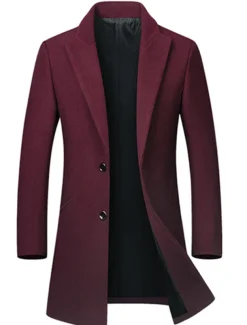 Men's Winter Coat Wool Coat Overcoat Business Casual Winter Wool Outerwear Clothing Apparel Basic Solid Colored Notch lapel collar
