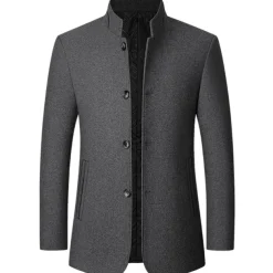 Men's Winter Coat Wool Coat Overcoat Business Daily Wear Winter Wool Thermal Warm Outdoor Outerwear Clothing Apparel Fashion Warm Ups Solid Colored Pocket Standing Collar Single Breasted