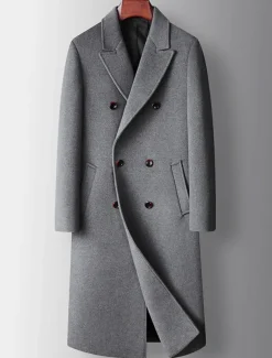 Men's Winter Coat Wool Coat Peacoat Daily Wear Vacation Fall Winter POLY Thermal Warm Outdoor Outerwear Clothing Apparel Fashion Warm Ups Solid Colored Pocket Turndown Double Breasted