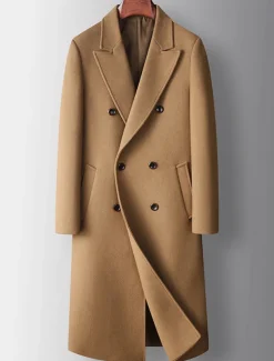 Men's Winter Coat Wool Coat Peacoat Daily Wear Vacation Fall Winter POLY Thermal Warm Outdoor Outerwear Clothing Apparel Fashion Warm Ups Solid Colored Pocket Turndown Double Breasted