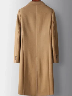 Men's Winter Coat Wool Coat Peacoat Daily Wear Vacation Fall Winter POLY Thermal Warm Outdoor Outerwear Clothing Apparel Fashion Warm Ups Solid Colored Pocket Turndown Double Breasted