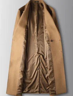 Men's Winter Coat Wool Coat Peacoat Daily Wear Vacation Fall Winter POLY Thermal Warm Outdoor Outerwear Clothing Apparel Fashion Warm Ups Solid Colored Pocket Turndown Double Breasted