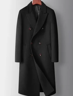 Men's Winter Coat Wool Coat Peacoat Daily Wear Vacation Fall Winter POLY Thermal Warm Outdoor Outerwear Clothing Apparel Fashion Warm Ups Solid Colored Pocket Turndown Double Breasted