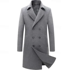 Men's Winter Coat Wool Coat Overcoat Outdoor Daily Wear Fall & Winter Polyester Thermal Warm Outerwear Clothing Apparel Fashion Streetwear Plain Pocket Lapel Double Breasted