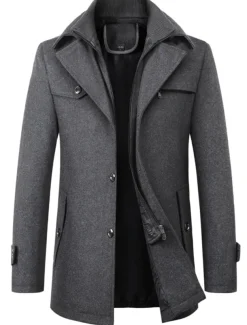Men's Winter Coat Wool Coat Trench Coat Outdoor Daily Wear Fall & Winter Woolen Thermal Warm Windbreaker Outerwear Clothing Apparel Fashion Streetwear Plain Pocket Lapel Single Breasted
