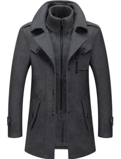 Men's Winter Coat Wool Coat Overcoat Business Casual Winter 30% Wool Windproof Warm Outerwear Clothing Apparel Chic & Modern Solid Colored Rolled collar