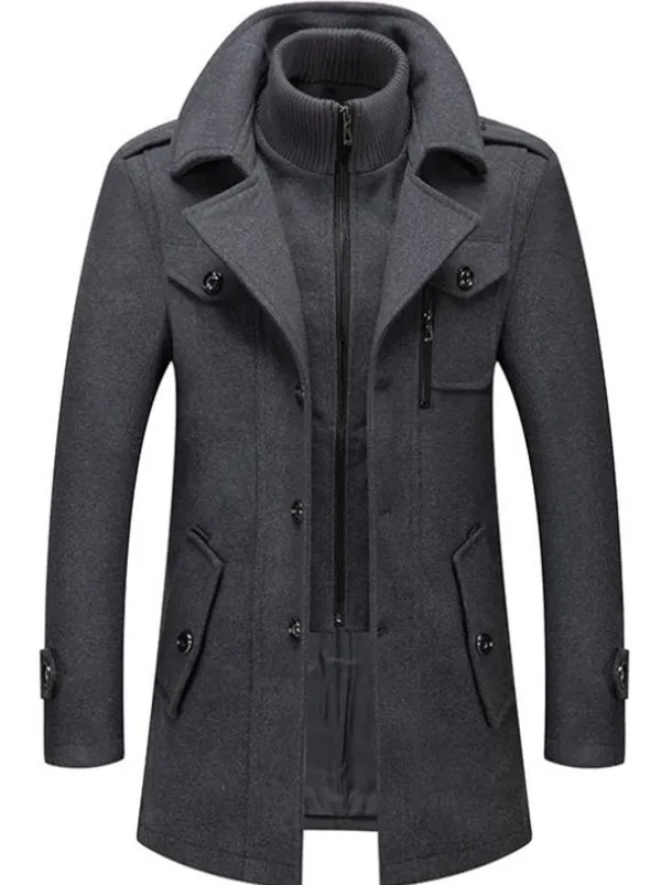 Men's Winter Coat Wool Coat Overcoat Business Casual Winter 30% Wool Windproof Warm Outerwear Clothing Apparel Chic & Modern Solid Colored Rolled collar