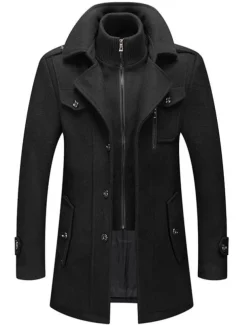 Men's Winter Coat Wool Coat Overcoat Business Casual Winter 30% Wool Windproof Warm Outerwear Clothing Apparel Chic & Modern Solid Colored Rolled collar