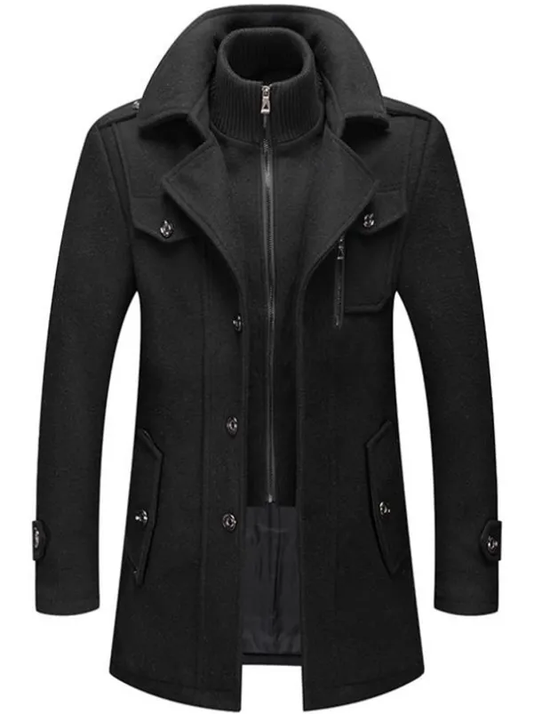 Men's Winter Coat Wool Coat Overcoat Business Casual Winter 30% Wool Windproof Warm Outerwear Clothing Apparel Chic & Modern Solid Colored Rolled collar