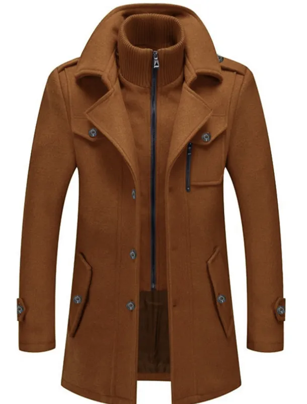 Men's Winter Coat Wool Coat Overcoat Business Casual Winter 30% Wool Windproof Warm Outerwear Clothing Apparel Chic & Modern Solid Colored Rolled collar