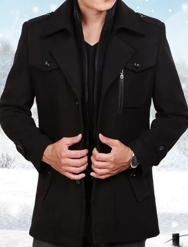 Men's Winter Coat Wool Coat Overcoat Business Casual Winter 30% Wool Windproof Warm Outerwear Clothing Apparel Chic & Modern Solid Colored Rolled collar