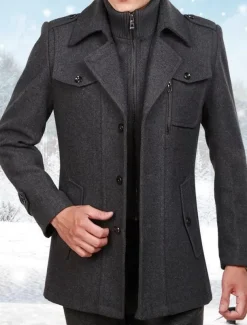 Men's Winter Coat Wool Coat Overcoat Business Casual Winter 30% Wool Windproof Warm Outerwear Clothing Apparel Chic & Modern Solid Colored Rolled collar