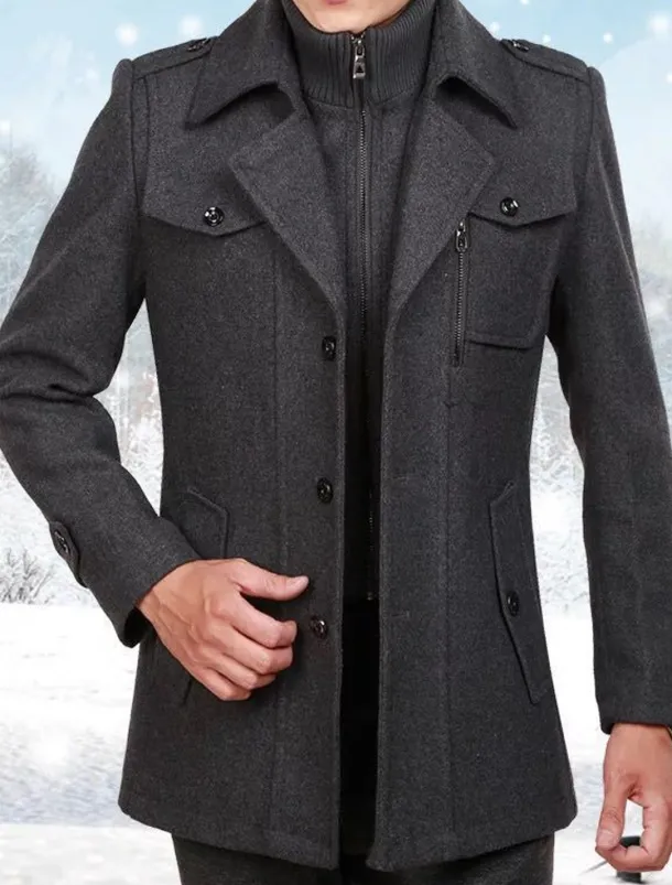 Men's Winter Coat Wool Coat Overcoat Business Casual Winter 30% Wool Windproof Warm Outerwear Clothing Apparel Chic & Modern Solid Colored Rolled collar