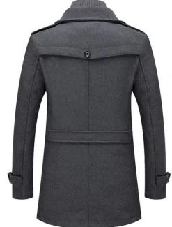 Men's Winter Coat Wool Coat Overcoat Business Casual Winter 30% Wool Windproof Warm Outerwear Clothing Apparel Chic & Modern Solid Colored Rolled collar