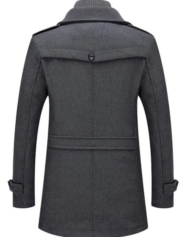 Men's Winter Coat Wool Coat Overcoat Business Casual Winter 30% Wool Windproof Warm Outerwear Clothing Apparel Chic & Modern Solid Colored Rolled collar