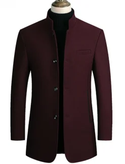 Men's Winter Coat Wool Coat Overcoat Blazer Short Coat Office Work Fall & Winter Wool Windproof Warm Outerwear Clothing Apparel Basic Chic & Modern Solid Colored Stand Collar