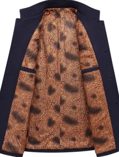 Men's Winter Coat Wool Coat Overcoat Blazer Short Coat Office Work Fall & Winter Wool Windproof Warm Outerwear Clothing Apparel Basic Chic & Modern Solid Colored Stand Collar