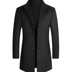 Men's Winter Coat Wool Coat Overcoat Blazer Office Business Winter Wool Windproof Warm Outerwear Clothing Apparel Office / Business Solid Color Pocket Stand Collar Single Breasted One-button