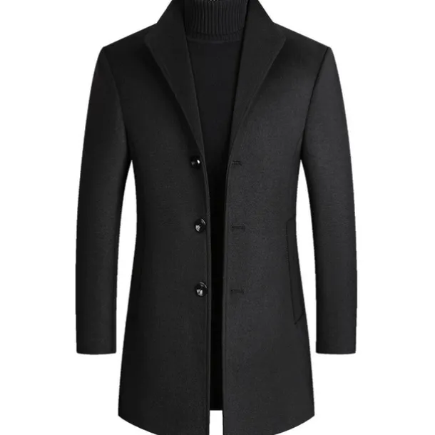 Men's Winter Coat Wool Coat Overcoat Blazer Office Business Winter Wool Windproof Warm Outerwear Clothing Apparel Office / Business Solid Color Pocket Stand Collar Single Breasted One-button