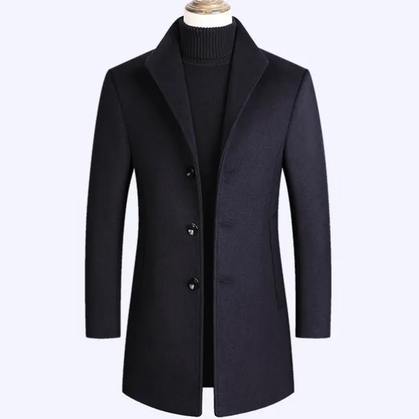 Men's Winter Coat Wool Coat Overcoat Blazer Office Business Winter Wool Windproof Warm Outerwear Clothing Apparel Office / Business Solid Color Pocket Stand Collar Single Breasted One-button