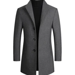 Men's Winter Coat Wool Coat Overcoat Blazer Office Business Winter Wool Windproof Warm Outerwear Clothing Apparel Office / Business Solid Color Pocket Stand Collar Single Breasted One-button