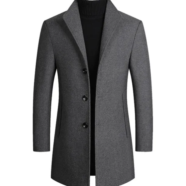 Men's Winter Coat Wool Coat Overcoat Blazer Office Business Winter Wool Windproof Warm Outerwear Clothing Apparel Office / Business Solid Color Pocket Stand Collar Single Breasted One-button