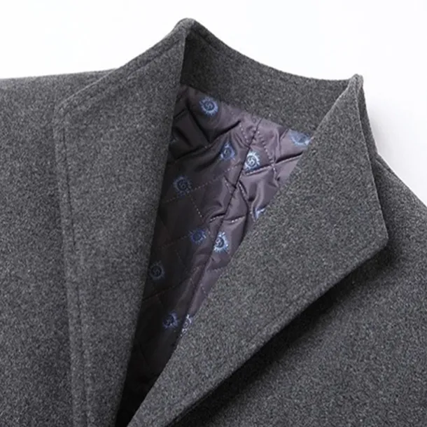 Men's Winter Coat Wool Coat Overcoat Blazer Office Business Winter Wool Windproof Warm Outerwear Clothing Apparel Office / Business Solid Color Pocket Stand Collar Single Breasted One-button
