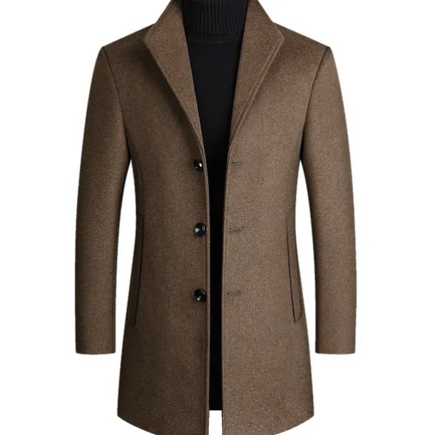 Men's Winter Coat Wool Coat Overcoat Blazer Office Business Winter Wool Windproof Warm Outerwear Clothing Apparel Office / Business Solid Color Pocket Stand Collar Single Breasted One-button