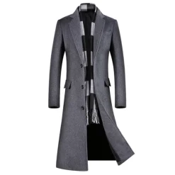 Men's Winter Coat Wool Coat Overcoat Outdoor Work Fall & Winter Wool Outerwear Clothing Apparel Basic Solid Colored Shirt Collar Single Breasted
