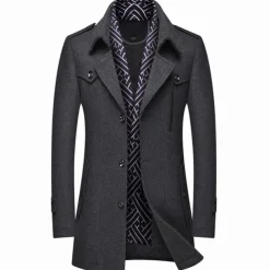 Men's Winter Coat Wool Coat Overcoat Business Casual Winter Wool Outerwear Clothing Apparel Notch lapel collar