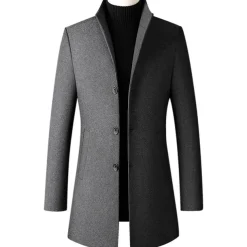 Men's Winter Coat Wool Coat Overcoat Business Daily Wear Fall Winter Wool Thermal Warm Outdoor Outerwear Clothing Apparel Fashion Warm Ups Solid Colored Pocket Standing Collar Single Breasted