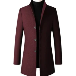 Men's Winter Coat Wool Coat Overcoat Business Daily Wear Fall Winter Wool Thermal Warm Outdoor Outerwear Clothing Apparel Fashion Warm Ups Solid Colored Pocket Standing Collar Single Breasted