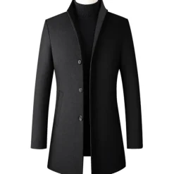Men's Winter Coat Wool Coat Overcoat Business Daily Wear Fall Winter Wool Thermal Warm Outdoor Outerwear Clothing Apparel Fashion Warm Ups Solid Colored Pocket Standing Collar Single Breasted