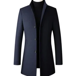 Men's Winter Coat Wool Coat Overcoat Business Daily Wear Fall Winter Wool Thermal Warm Outdoor Outerwear Clothing Apparel Fashion Warm Ups Solid Colored Pocket Standing Collar Single Breasted