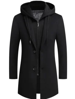 Men's Winter Coat Wool Coat Overcoat Trench Coat Outdoor Street Spring Fall Winter Polyester Thermal Warm Warm Outerwear Clothing Apparel Business Casual Plain Pocket Notch lapel collar Single