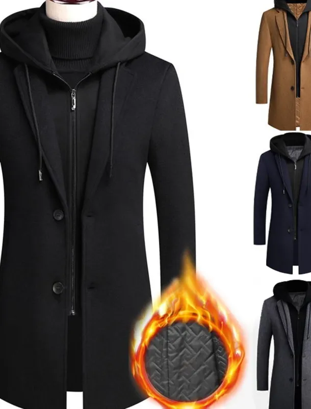 Men's Winter Coat Wool Coat Overcoat Trench Coat Outdoor Street Spring Fall Winter Polyester Thermal Warm Warm Outerwear Clothing Apparel Business Casual Plain Pocket Notch lapel collar Single