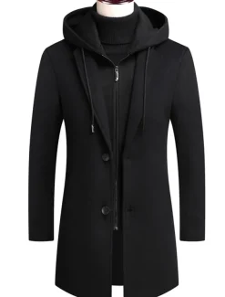 Men's Winter Coat Wool Coat Overcoat Trench Coat Outdoor Street Spring Fall Winter Polyester Thermal Warm Warm Outerwear Clothing Apparel Business Casual Plain Pocket Notch lapel collar Single