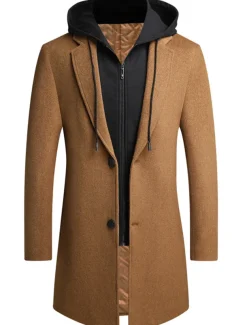 Men's Winter Coat Wool Coat Overcoat Trench Coat Outdoor Street Spring Fall Winter Polyester Thermal Warm Warm Outerwear Clothing Apparel Business Casual Plain Pocket Notch lapel collar Single