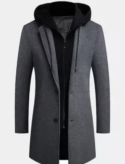 Men's Winter Coat Wool Coat Overcoat Trench Coat Outdoor Street Spring Fall Winter Polyester Thermal Warm Warm Outerwear Clothing Apparel Business Casual Plain Pocket Notch lapel collar Single