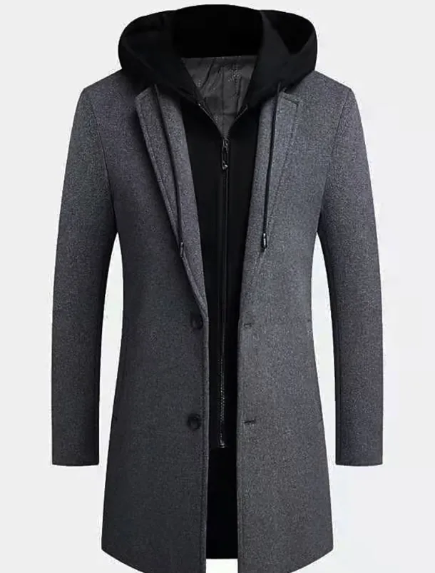 Men's Winter Coat Wool Coat Overcoat Trench Coat Outdoor Street Spring Fall Winter Polyester Thermal Warm Warm Outerwear Clothing Apparel Business Casual Plain Pocket Notch lapel collar Single