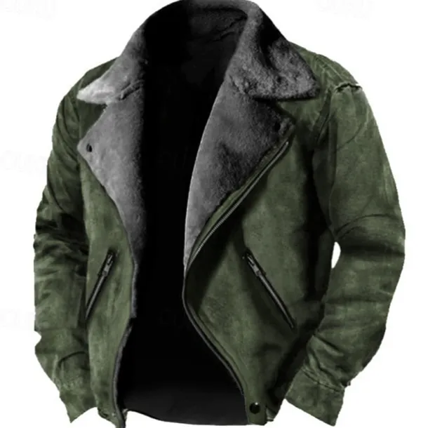 Men's Winter Jacket Fleece Jacket Sherpa Jacket Faux Suede Jacket Vacation Daily Thermal Warm Pocket Fleece Fall & Winter Plain Fashion Streetwear Lapel Regular Faux Leather Black Brown Green Jacket