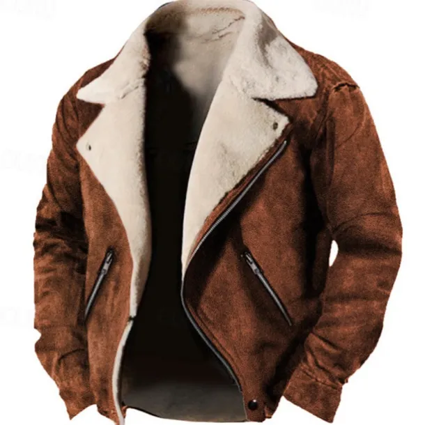 Men's Winter Jacket Fleece Jacket Sherpa Jacket Faux Suede Jacket Vacation Daily Thermal Warm Pocket Fleece Fall & Winter Plain Fashion Streetwear Lapel Regular Faux Leather Black Brown Green Jacket