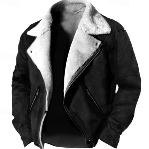 Men's Winter Jacket Fleece Jacket Sherpa Jacket Faux Suede Jacket Vacation Daily Thermal Warm Pocket Fleece Fall & Winter Plain Fashion Streetwear Lapel Regular Faux Leather Black Brown Green Jacket