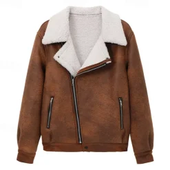 Men's Winter Jacket Fleece Jacket Sherpa Jacket Faux Suede Jacket Vacation Daily Thermal Warm Pocket Fleece Fall & Winter Plain Fashion Streetwear Lapel Regular Faux Leather Black Brown Green Jacket