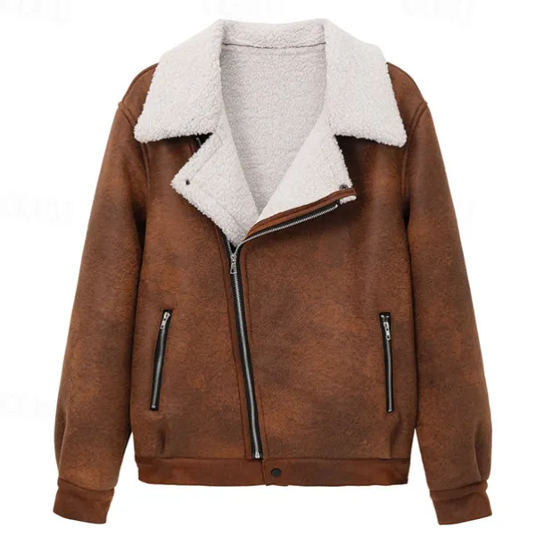 Men's Winter Jacket Fleece Jacket Sherpa Jacket Faux Suede Jacket Vacation Daily Thermal Warm Pocket Fleece Fall & Winter Plain Fashion Streetwear Lapel Regular Faux Leather Black Brown Green Jacket