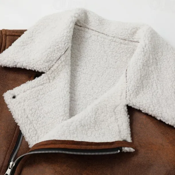 Men's Winter Jacket Fleece Jacket Sherpa Jacket Faux Suede Jacket Vacation Daily Thermal Warm Pocket Fleece Fall & Winter Plain Fashion Streetwear Lapel Regular Faux Leather Black Brown Green Jacket