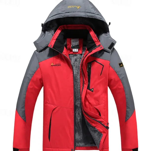 Men's Winter Jacket Fleece Jacket Raincoat Hiking Jacket Outdoor Daily Wear Warm Pocket Fall Winter Color Block Fashion Streetwear Hooded Regular Black Red Royal Blue Blue Ink Blue Jacket
